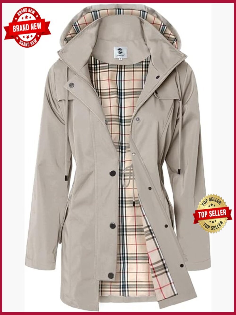 Women's Long Hooded Rain Jacket Outdoor Windbreaker Water Resistant